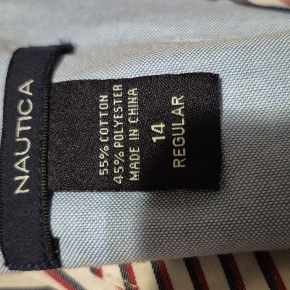 Nautica boys size 14 button up long sleeve striped shirt, blue, white, red, NWT - Picture 7 of 8